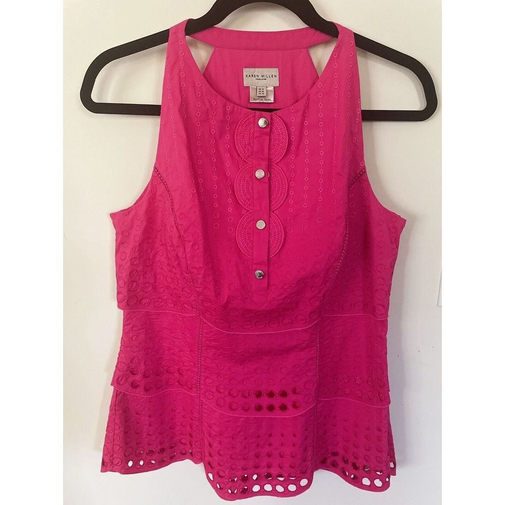 Karen Millen England Layers‎ Top, Broderie Anglaise Lace Halter Neck Fuchsia Top